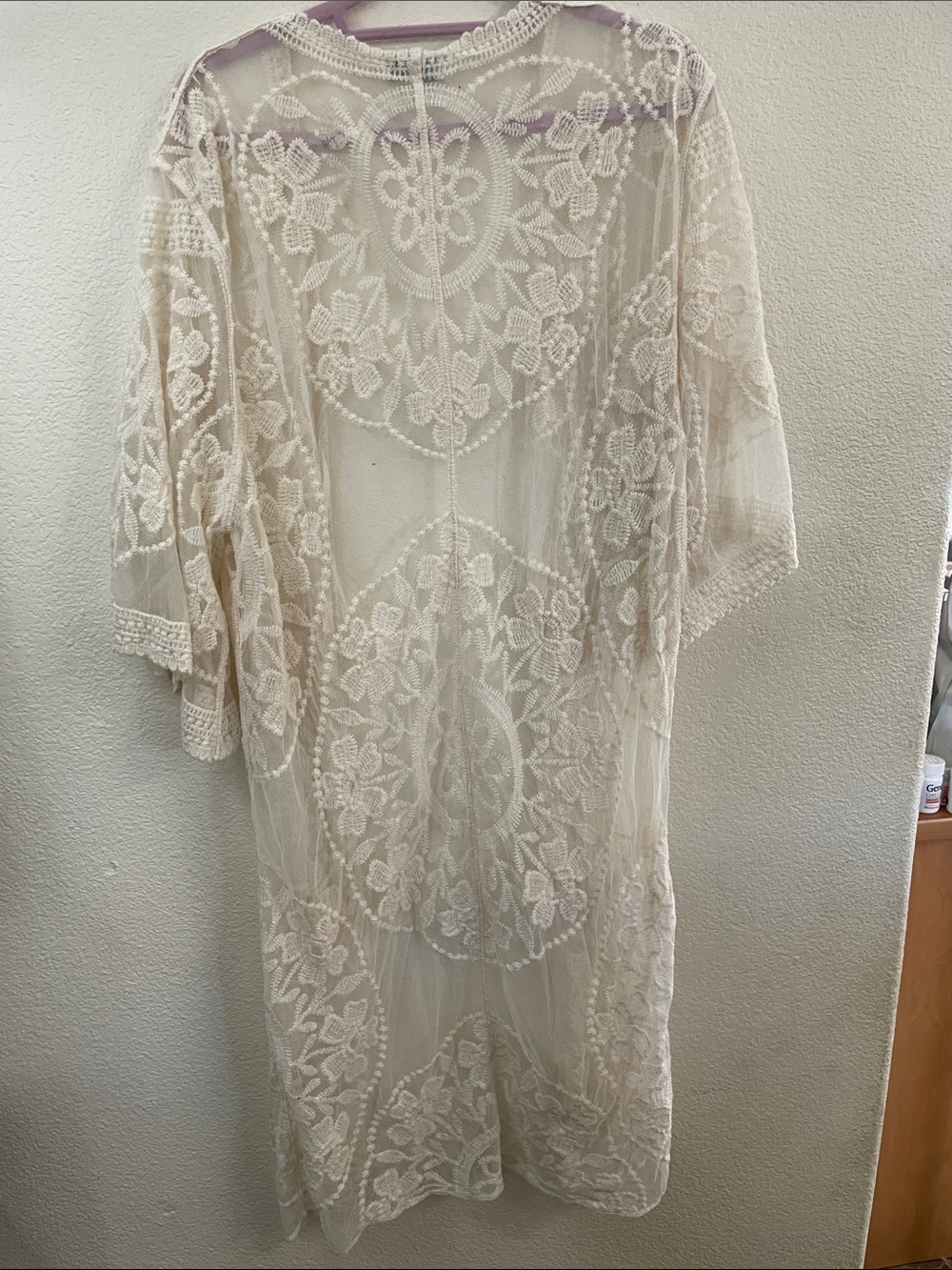 Rebellion Sheer Cream Lace Kimono Robe cotton blend L romantic whimsical - Picture 5 of 6